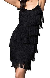 Black Color Women's Short All-over Fringe Flapper Dress