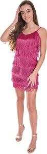 Fuschia Color Women's Short All-over Fringe Flapper Dress