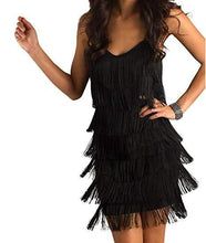 Black Color Women's Short All-over Fringe Flapper Dress