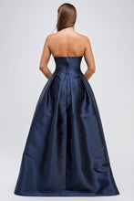 Dark Blue Ladies Strapless Taffeta Slit Maxi Dress