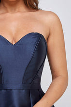 Dark Blue Ladies Strapless Taffeta Slit Maxi Dress