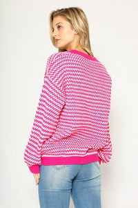 Pink Striped Long Sleeve Sweater