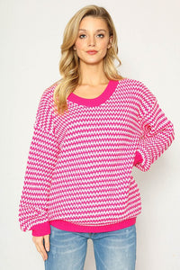 Pink Striped Long Sleeve Sweater
