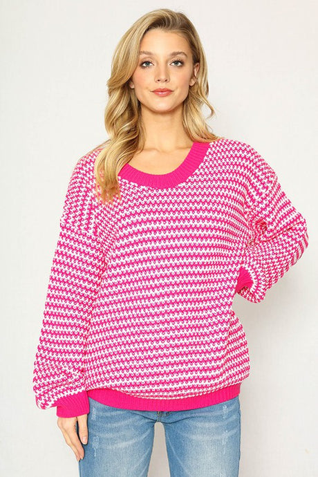 Pink Striped Long Sleeve Sweater