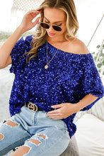Royal Blue Boat Neck Dollman Sleeves Top