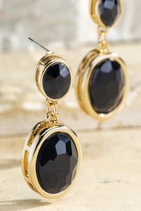 Black Double Glass Stone Drop Earrings