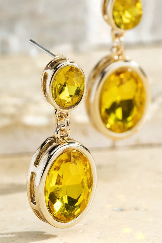 Yellow Double Glass Stone Drop Earrings