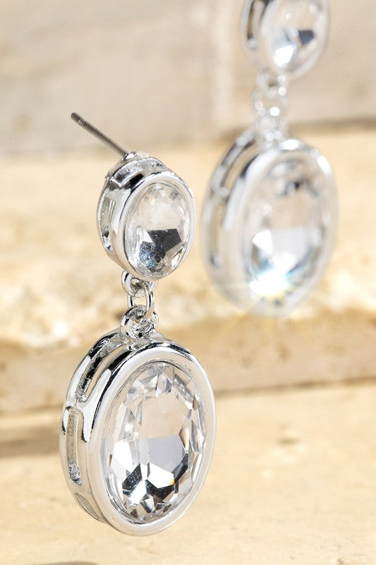 Silver Double Glass Stone Drop Earrings
