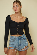 Black Heart Neck Button Detail Sweater Crop Top