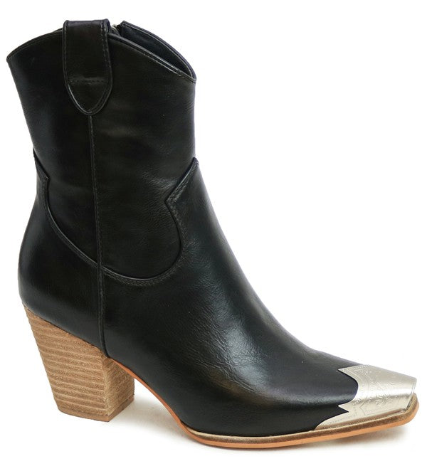Black Womens Metallic Toe Chunky Cowgril Boots
