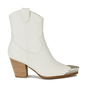 White Womens Metallic Toe Chunky Cowgril Boots