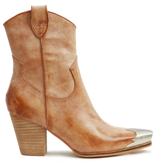 Nude Womens Metallic Toe Chunky Cowgril Boots