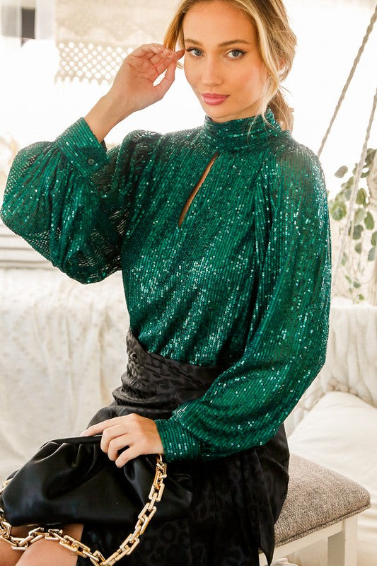 Hunter Green High Neck Sequin Top
