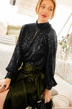 Black High Neck Sequin Top