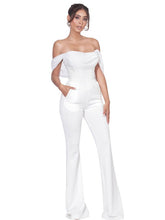 Sherlyn White Off Shoulder Flared Crepe Jumpsuit