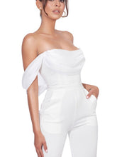 Sherlyn White Off Shoulder Flared Crepe Jumpsuit