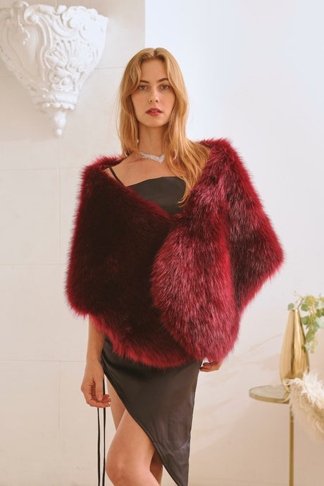 Bgbg/Burgundy Luxury Oversized Faux Fur Shawl Wrap