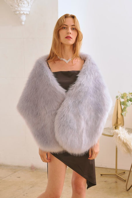 Light Grey Luxury Oversized Faux Fur Shawl Wrap