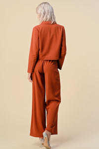 Rust Cropped Blazer Dress Suits Set