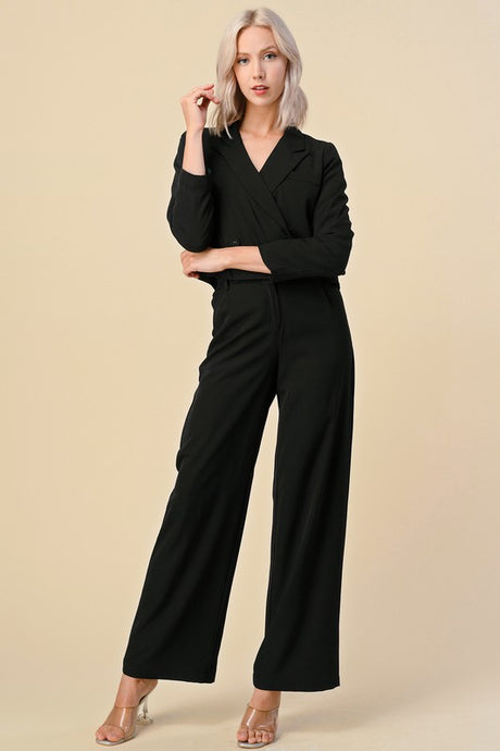 Black Cropped Blazer Dress Suits Set