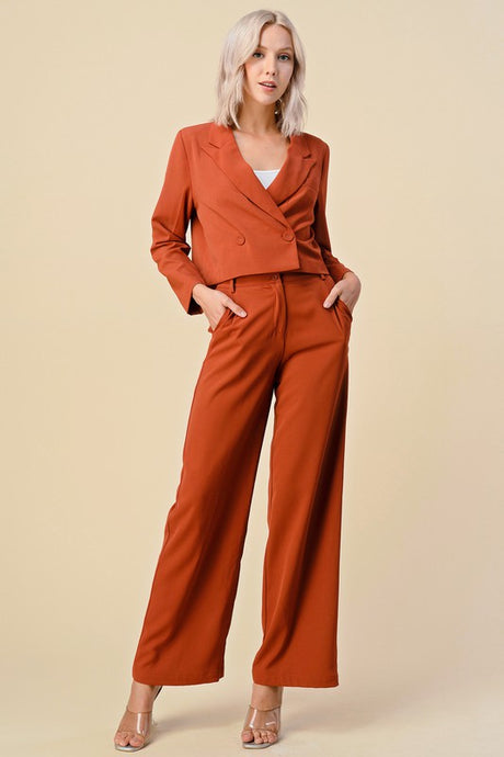Rust Cropped Blazer Dress Suits Set