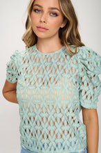 Sage Semi-Sheer Lace Crochet Top
