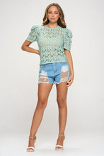 Sage Semi-Sheer Lace Crochet Top