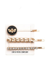 Gold/Black Rhinestone Pave Bee Accent Hairpin Set