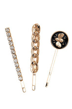 Gold/Black Rhinestone Pave Bee Accent Hairpin Set