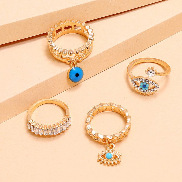 Evil Eye Rhinestone Rings Set