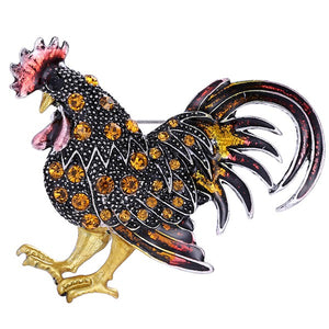 Yellow Alloy Rhinestone Rooster Brooch
