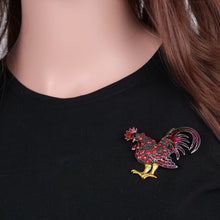 Red Alloy Rhinestone Rooster Brooch