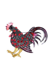 Red Alloy Rhinestone Rooster Brooch