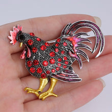 Red Alloy Rhinestone Rooster Brooch