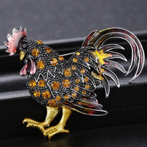 Yellow Alloy Rhinestone Rooster Brooch