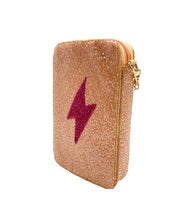 Pink Lighing Bolt Beaded Phone Bag