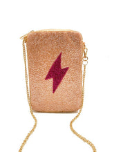 Pink Lighing Bolt Beaded Phone Bag