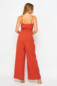 Rust Women Woven Solid Jump-suit With Side Pocket
