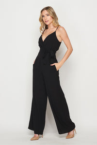Black Women Woven Solid Jump-suit With Side Pocket