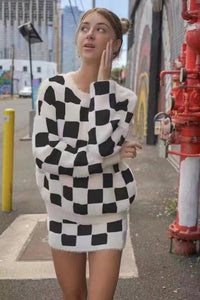 Black Fuzzy Checkered Sweater