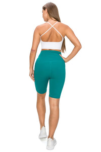 Green High Waisted Biker Shorts W Pockets