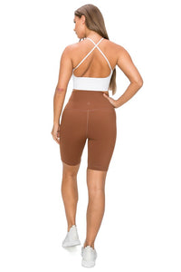 Dark Brown High Waisted Biker Shorts W Pockets