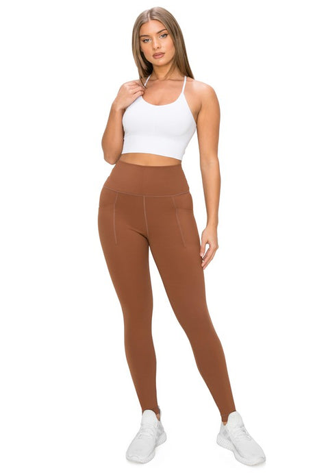 Dark Brown High Waisted 7/8 Leggings W Pockets