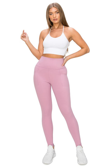 Pink High Waisted 7/8 Leggings W Pockets