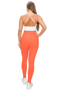 Orange High Waisted 7/8 Leggings W Pockets