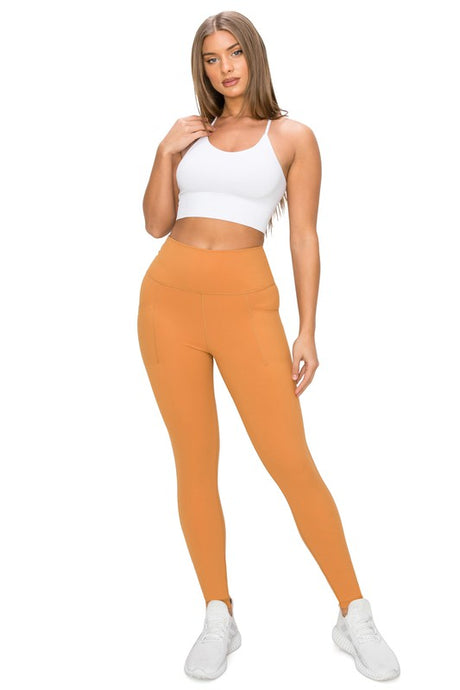 Khaki High Waisted 7/8 Leggings W Pockets