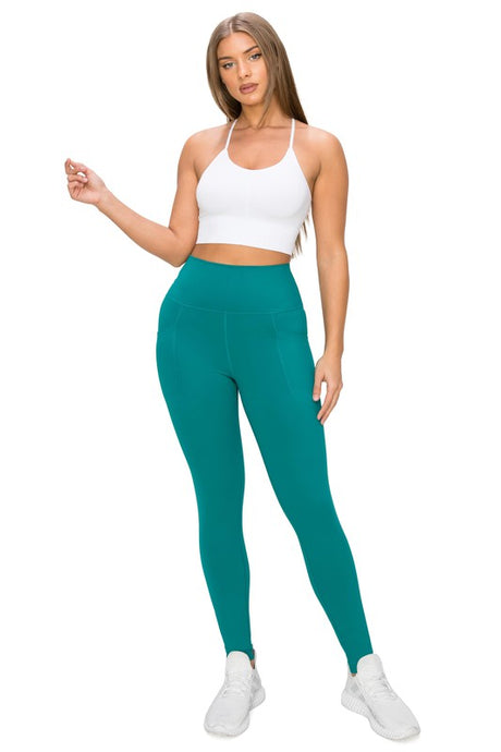Green High Waisted 7/8 Leggings W Pockets