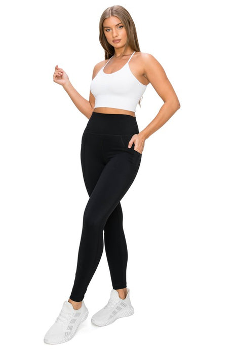Black High Waisted 7/8 Leggings W Pockets