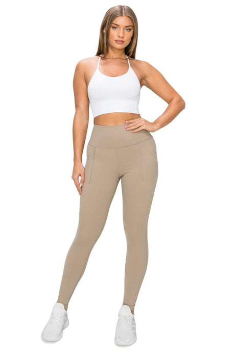 Gray High Waisted 7/8 Leggings W Pockets