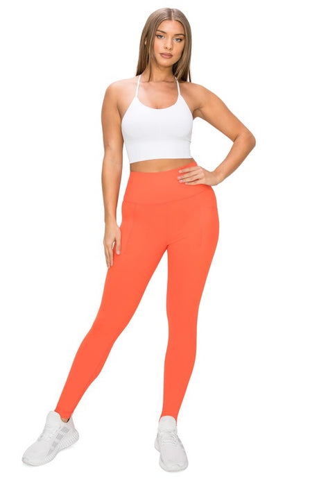 Orange High Waisted 7/8 Leggings W Pockets